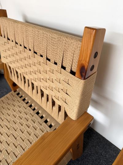 Mid Century Modern Pair of Wood and Rope Armchairs Italy 1970s