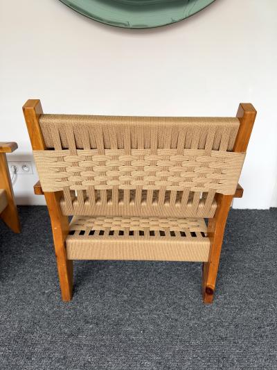 Mid Century Modern Pair of Wood and Rope Armchairs Italy 1970s