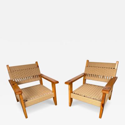 Mid Century Modern Pair of Wood and Rope Armchairs Italy 1970s