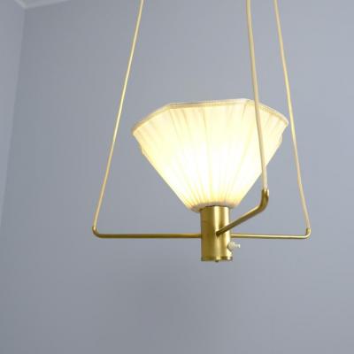 Mid Century Modern Pendant in Brass and Pleated Shade Sweden 1960s 70s