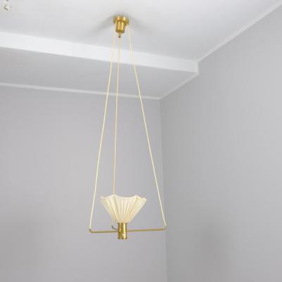 Mid Century Modern Pendant in Brass and Pleated Shade Sweden 1960s 70s