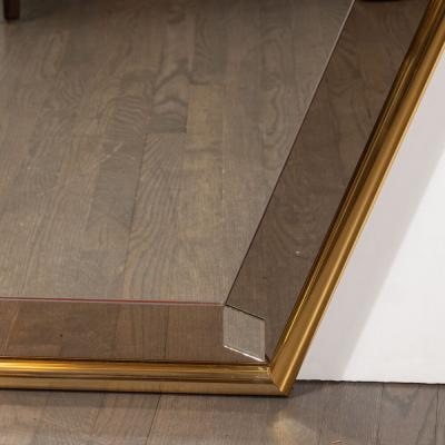 Mid Century Modern Pentagonal Brass Wrapped Mirror with Smoked Border