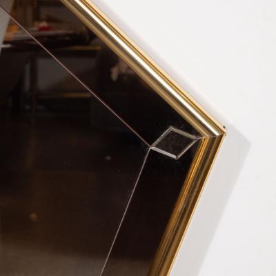 Mid Century Modern Pentagonal Brass Wrapped Mirror with Smoked Border