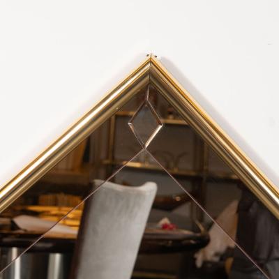Mid Century Modern Pentagonal Brass Wrapped Mirror with Smoked Border