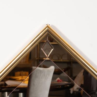 Mid Century Modern Pentagonal Brass Wrapped Mirror with Smoked Border