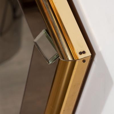Mid Century Modern Pentagonal Brass Wrapped Mirror with Smoked Border