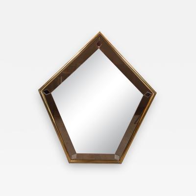 Mid Century Modern Pentagonal Brass Wrapped Mirror with Smoked Border