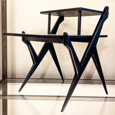 Mid Century Modern Phone Table in Wood Black White 1950s Brazil