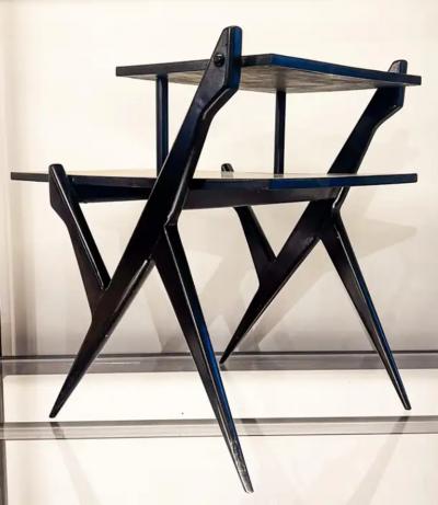 Mid Century Modern Phone Table in Wood Black White 1950s Brazil