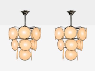Mid Century Modern Pink Murano Glass Chrome Pendant Light 1960s