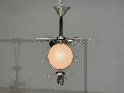 Mid Century Modern Pink Murano Glass Chrome Pendant Light 1960s