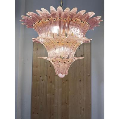 Mid Century Modern Pink Palmette Murano Glass Chandelier