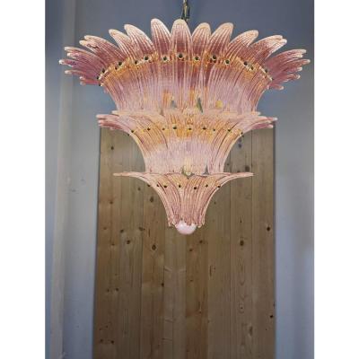 Mid Century Modern Pink Palmette Murano Glass Chandelier
