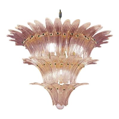 Mid Century Modern Pink Palmette Murano Glass Chandeliers a Pair