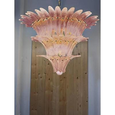 Mid Century Modern Pink Palmette Murano Glass Chandeliers a Pair