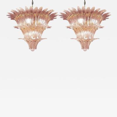 Mid Century Modern Pink Palmette Murano Glass Chandeliers a Pair