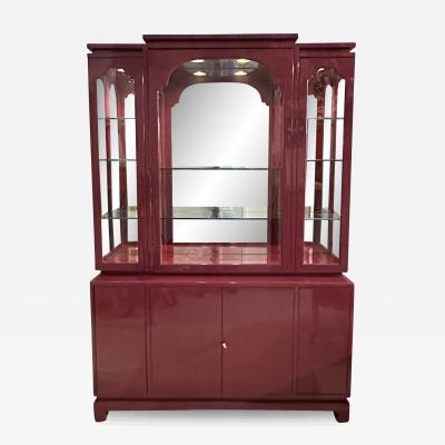 Mid Century Modern Plum Purple Lacquer Showcase Display Cabinet