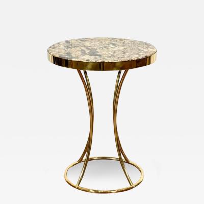 Mid Century Modern Polished Brass Marble Top Round Side Table