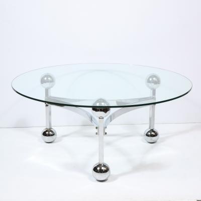 Mid Century Modern Polished Chrome Glass Cocktail with Spherical Detailing