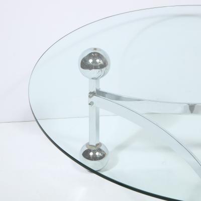 Mid Century Modern Polished Chrome Glass Cocktail with Spherical Detailing