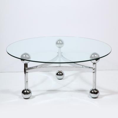 Mid Century Modern Polished Chrome Glass Cocktail with Spherical Detailing
