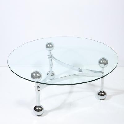 Mid Century Modern Polished Chrome Glass Cocktail with Spherical Detailing