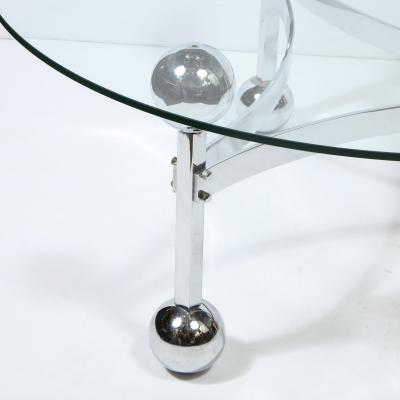 Mid Century Modern Polished Chrome Glass Cocktail with Spherical Detailing