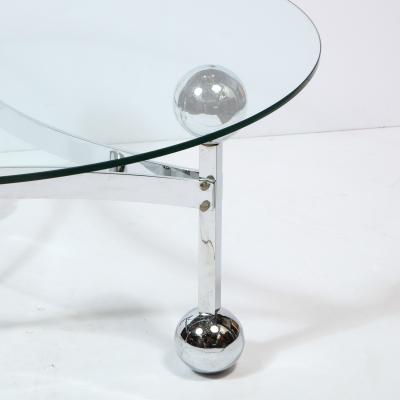 Mid Century Modern Polished Chrome Glass Cocktail with Spherical Detailing