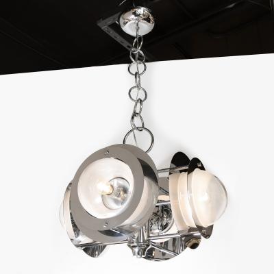 Mid Century Modern Polished Chrome Murano Ombre Glass Occulus 4 Arm Chandelier