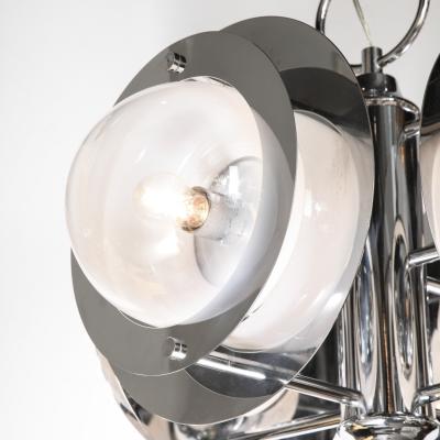Mid Century Modern Polished Chrome Murano Ombre Glass Occulus 4 Arm Chandelier