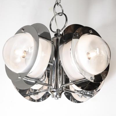 Mid Century Modern Polished Chrome Murano Ombre Glass Occulus 4 Arm Chandelier