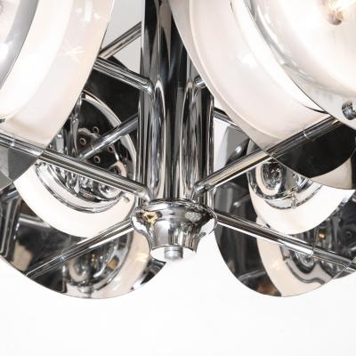 Mid Century Modern Polished Chrome Murano Ombre Glass Occulus 4 Arm Chandelier