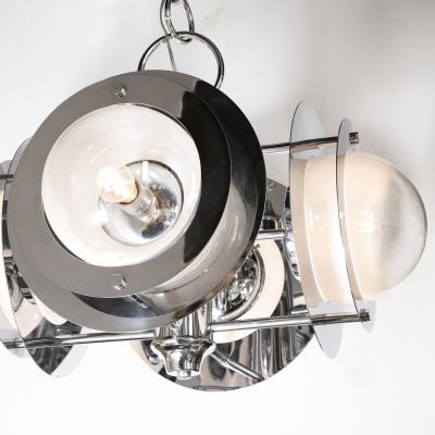 Mid Century Modern Polished Chrome Murano Ombre Glass Occulus 4 Arm Chandelier