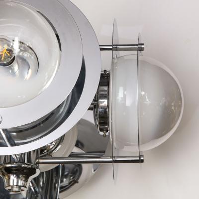 Mid Century Modern Polished Chrome Murano Ombre Glass Occulus 4 Arm Chandelier