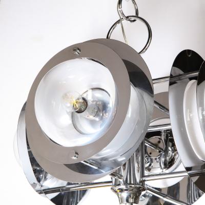 Mid Century Modern Polished Chrome Murano Ombre Glass Occulus 4 Arm Chandelier