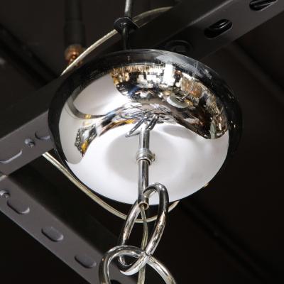 Mid Century Modern Polished Chrome Murano Ombre Glass Occulus 4 Arm Chandelier