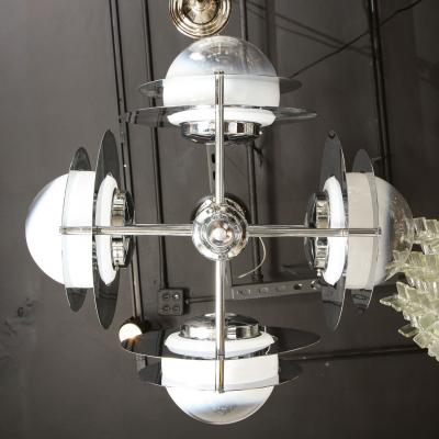 Mid Century Modern Polished Chrome Murano Ombre Glass Occulus 4 Arm Chandelier
