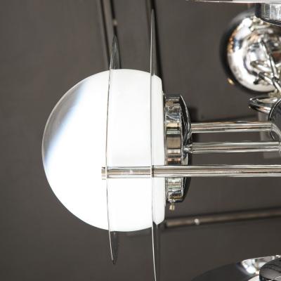 Mid Century Modern Polished Chrome Murano Ombre Glass Occulus 4 Arm Chandelier