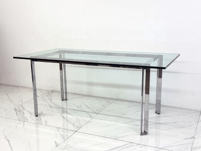 Mid Century Modern Polished Stainless Steel and Glass Dining Table