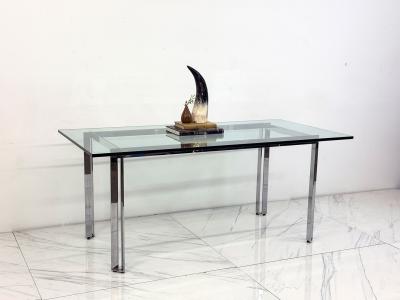 Mid Century Modern Polished Stainless Steel and Glass Dining Table