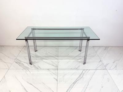 Mid Century Modern Polished Stainless Steel and Glass Dining Table
