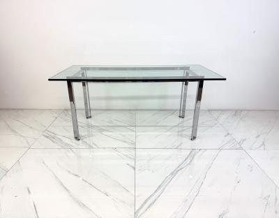 Mid Century Modern Polished Stainless Steel and Glass Dining Table