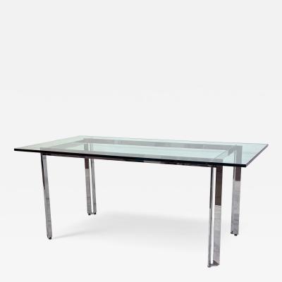 Mid Century Modern Polished Stainless Steel and Glass Dining Table