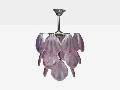 Mid Century Modern Purple Shell Motif Murano Glass Pendant Light 1960s