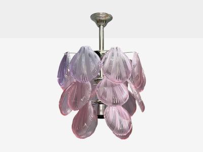 Mid Century Modern Purple Shell Motif Murano Glass Pendant Light 1960s