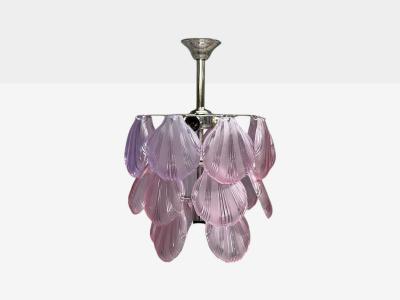 Mid Century Modern Purple Shell Motif Murano Glass Pendant Light 1960s