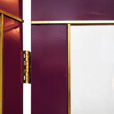 Mid Century Modern Purple Wood Gold Brass Italian Screen Divider
