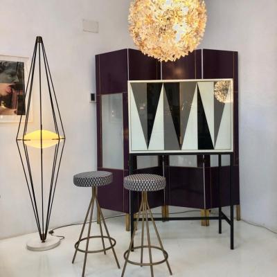 Mid Century Modern Purple Wood Gold Brass Italian Screen Divider