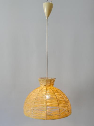 Mid Century Modern Raffia Bast Pendant Lamp or Hanging Light Germany 1970s