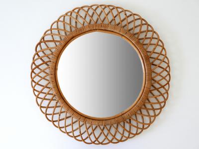 Mid Century Modern Rattan Bamboo Circular Wall Mirror Italy 1960s